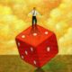 Illustration of man standing on a dice